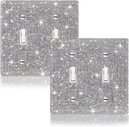 Vista 14 de Cubierta decorativa para interruptor de diamantes de imitación plateados brillantes, placa de pared de una sola banda 1 unidad-XKSZ 1