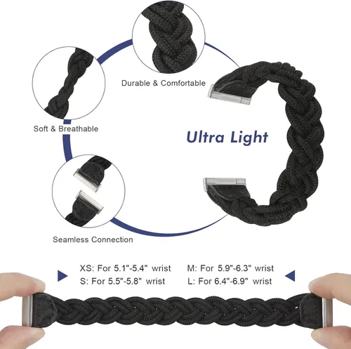 Vista 3 de Wearlizer Banda elástica compatible con correas Fitbit Versa 4 3/Sense 2 1 Correa trenzada para mujer, correa trenzada elástica para Versa