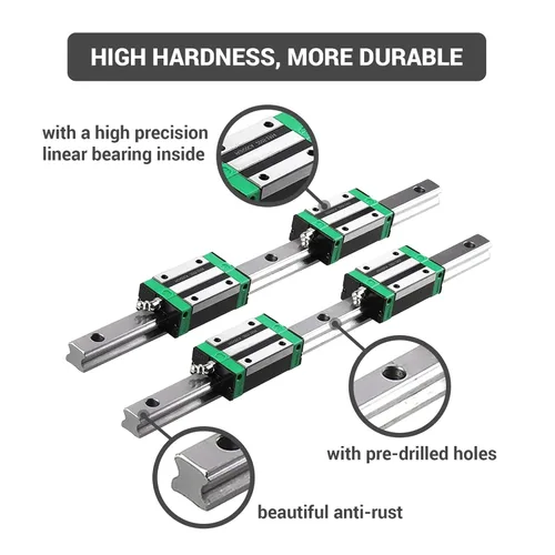 Vista 6 de Linear Guides, Linear Motion Slide Guides 4pcs HGH20CA Slide Block Carriage + 2pcs HGR20 Square Guide Linear Rail(200mm)