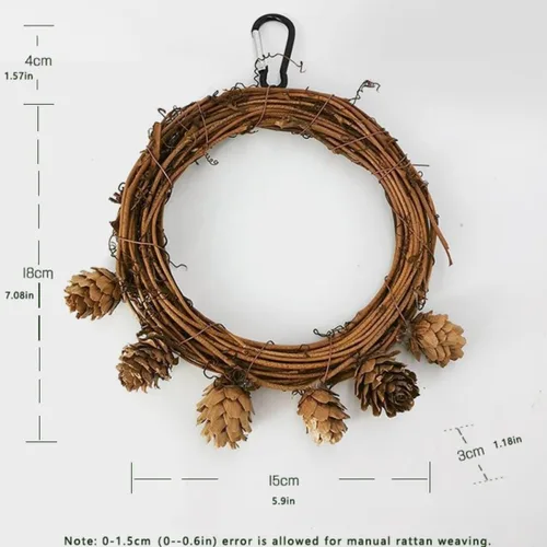 Vista 4 de MANON ROSA Juguetes para escalar con columpio de pájaros, soporte redondo de madera natural con decoración de cono de pino para periqueros cuáqueros