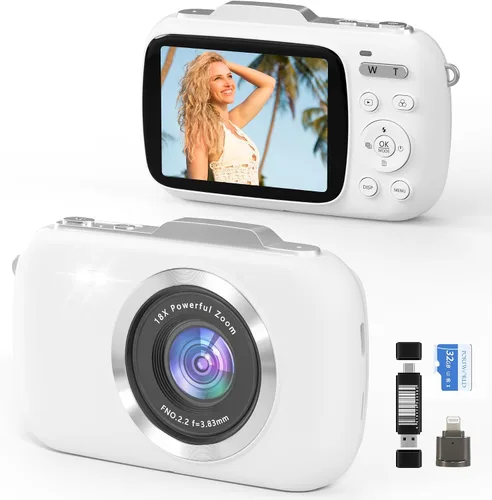 Vista 12 de Cámara digital, 4K 64MP Cámara digital de apuntar y disparar con zoom de 18X cámara compacta para vlogging para adolescentes, adultos, niños, niñas
