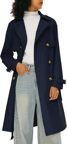 Vista 9 de Orolay Chaqueta de gabardina de 3/4 de longitud para mujer, chaqueta con solapa de doble botonadura con cinturón Beige