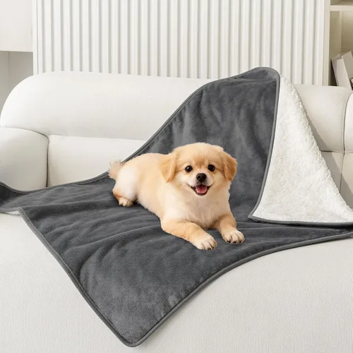 Vista 11 de Smiry Manta de cama impermeable para perro, manta a prueba de fugas para cama y sofá, reversible, de forro polar sherpa, funda protectora de muebles