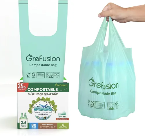 Vista 15 de GreFusion Bolsas compostables para cubo de compost de cocina, 1.2 galones, 125 unidades, certificadas por BPI y ASTM, a prueba de fugas y control