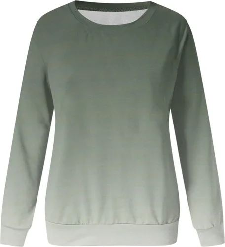 Vista 4 de Sudadera moderna de otoño para mujer, cuello redondo, ajuste regular, teñido anudado, degradado, túnica de manga larga, túnica