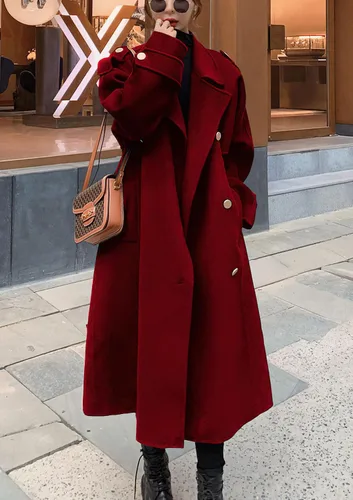 Vista 3 de chouyatou Gabardina de invierno para mujer, con doble botonadura, de lana, con solapa de muesca