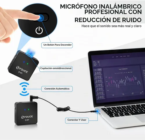 Vista 2 de FDUCE UHF - Sistema de micrófono inalámbrico Lavalier para teléfono y cámara, mini micrófono de condensador portátil con clip, micrófono de solapa