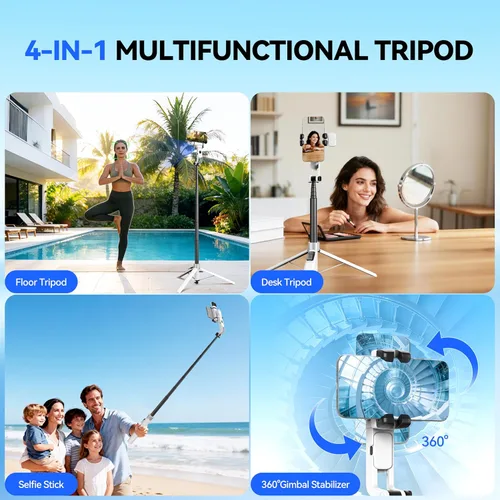Vista 5 de Trípode para selfie stick de seguimiento automático de cara para iPhone con rotación ligera de 360 grados que sigue tu movimiento 70.9 pulgadas