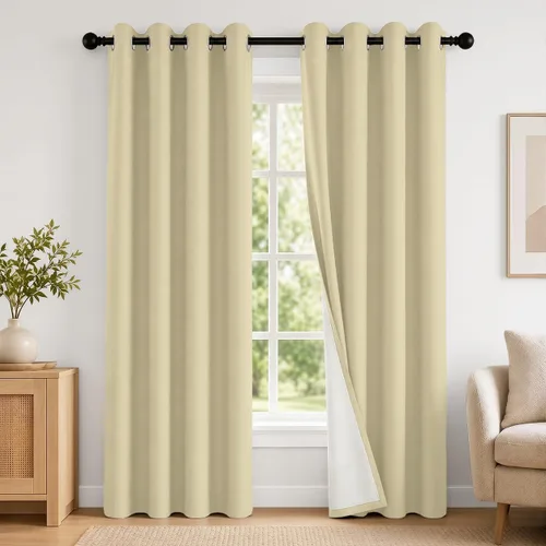 Vista 24 de 2 paneles de cortinas 100% opacas, de peso medio, con aislamiento térmico y ojales para dormitorio, sala de estar, tratamiento de ventana