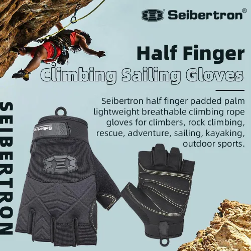 Vista 3 de Seibertron Guantes de palma acolchada con dedos completos o semi-dedos, ligeros y transpirables para escaladores, escalada en roca, rescate