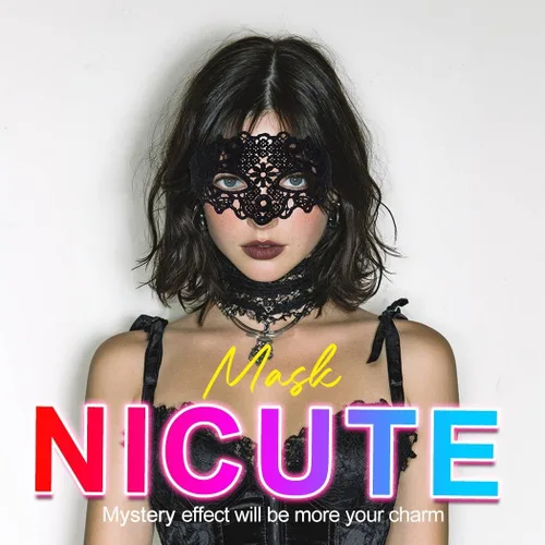 Vista 3 de Nicute Máscara de encaje para mascarada, máscaras negras de Halloween, máscara veneciana de fiesta para mujer Negro