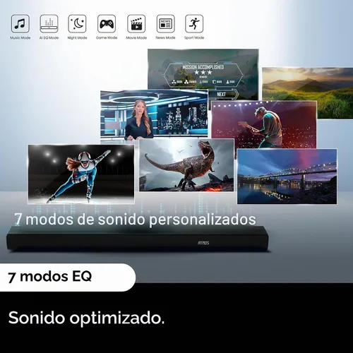 Vista 7 de Hisense AX3100Q Barra de sonido de 3.1 canales con subwoofer inalámbrico, Dolby Atmos, DTS:X, canal central, control de aplicación y control remoto