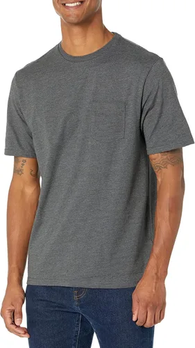 Vista 2 de Tienda Essentials Camiseta de manga corta con cuello redondo y bolsillo para hombre, ajuste regular, paquete de 2