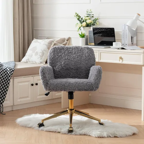 Vista 13 de Silla de oficina - Silla para el hogar y el tocador con base de metal dorado, diseño giratorio ajustable