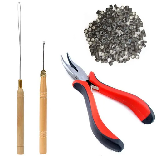 Vista 4 de TIHOOD Kit de extensión de cabello, alicates para tirar de ganchos, kit de herramientas de dispositivo de cuentas y 200 piezas de microanillos
