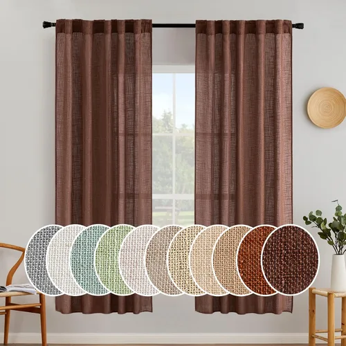 Vista 81 de MIULEE - Cortinas semitraslúcidas suaves y gruesas con textura de lino para cocina y ventana de baño, con trabilla trasera y bolsillo para Blanco