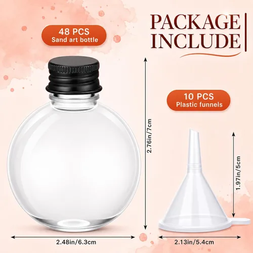 Vista 2 de FoldTier 48 Pcs Plastic Potion Bottles with Caps,Black,Aluminum Cap 3.4 oz, Round Sand Art Bottles, Spherical Clear Plastic Containers, Cocktail