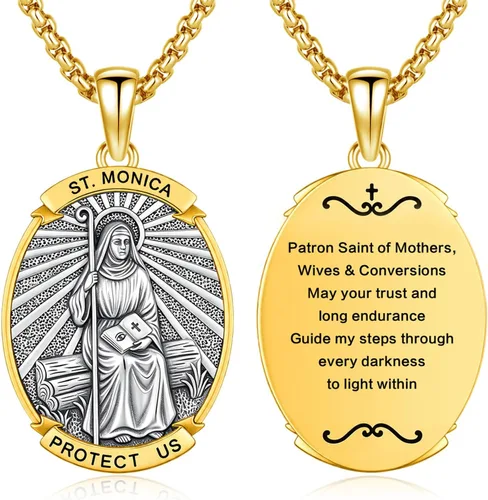 Vista 22 de Collar con colgante de amuleto de medalla de San de plata 10A-St Michael Oval