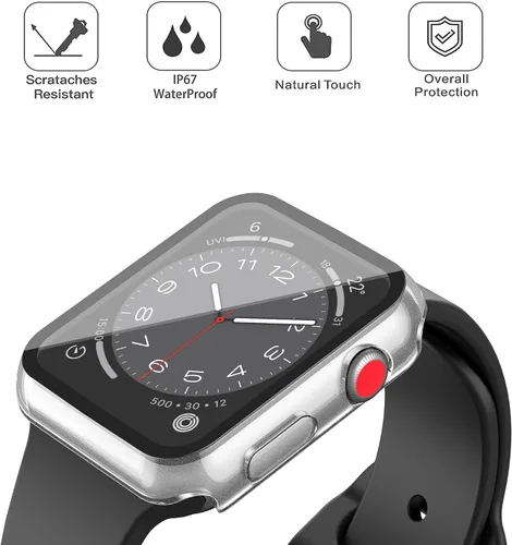 Vista 3 de Misxi Paquete de 2 fundas impermeables con botón diseñadas para Apple Watch Series 3 Series 2 de 38mm, funda rígida de policarbonato anticaídas