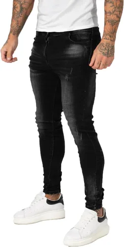 Vista 2 de Gingtto jeans entallados elásticos para hombre, de corte ajustado, rasgados, gastados