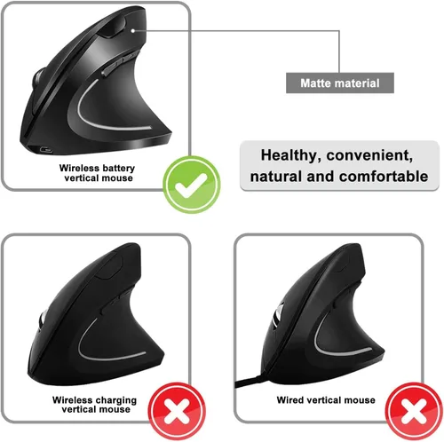 Vista 8 de Vassink Mouse ergonómico mouse inalámbrico recargable 24 GHz recargable inalámbrico vertical con receptor USB 6 botones 80012001600 DPI para laptop