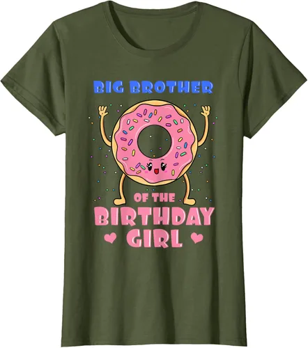 Vista 78 de Big Brother Of The Birthday Girl Donut Bday Party Bro Sib Camiseta, Negro, S