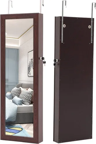 Vista 3 de be current Armario de joyería con espejo para colgar en la pared o en la puerta organizador de almacenamiento con cerradura con cajones armario
