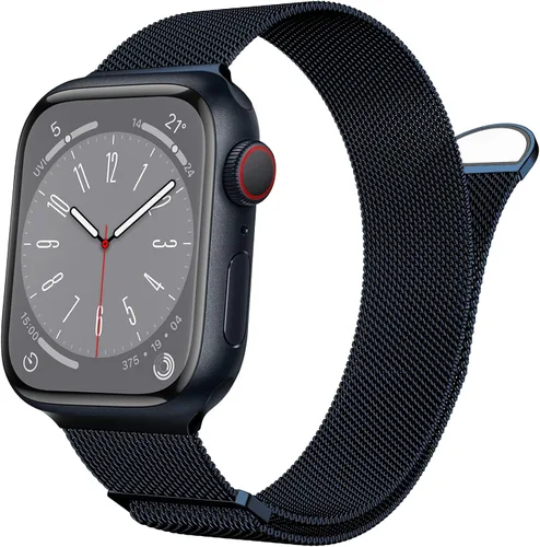 Vista 11 de Marge Plus Correa de malla de acero inoxidable cierre magnético para Apple Watch 7/6/5/4/3/2/1/SE de 1.5"/1.58"/1.61"/1.65"/1.73"/1.77" para A- Luz
