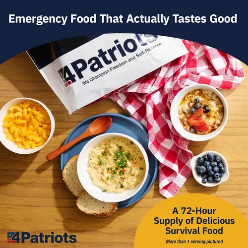 Vista 4 de 4Patriots suministro de alimentos para emergencias, kit de supervivencia para 72 horas, vida útil de 25 años, 16 porciones