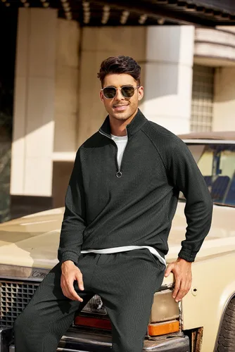 Vista 2 de COOFANDY Conjunto deportivo de 2 piezas con capucha y bolsillo para hombre