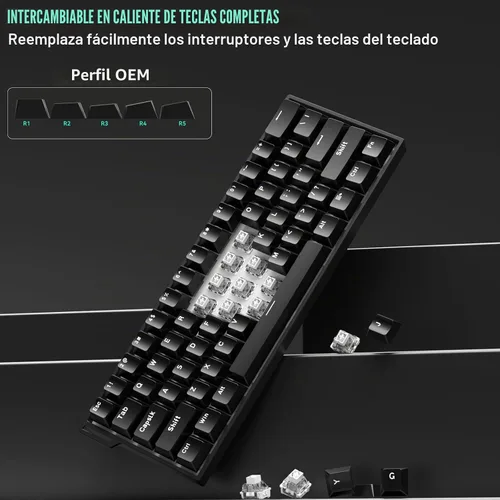 Vista 7 de Aula MINI60 HE Teclado inalámbrico para juegos 60%, teclado magnético de disparo rápido efecto Hall, sondeo de 8000 Hz, triple modo Negro