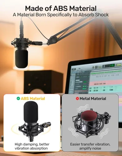 Vista 6 de Soporte de choque para micrófono AT2020 personalizado con filtro pop, suspensión antivibración, soporte de micrófono, clip compatible con Audio