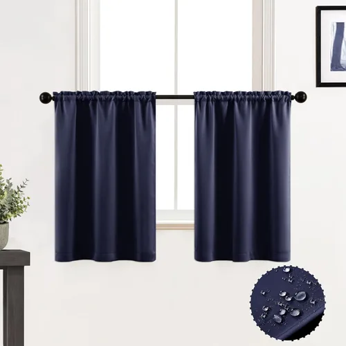 Vista 17 de XTMYI Cortinas pequeñas para ventana de sótano, cenefas opacas para oscurecer la habitación para sala de estar, juego de 2 unidades, beige natural