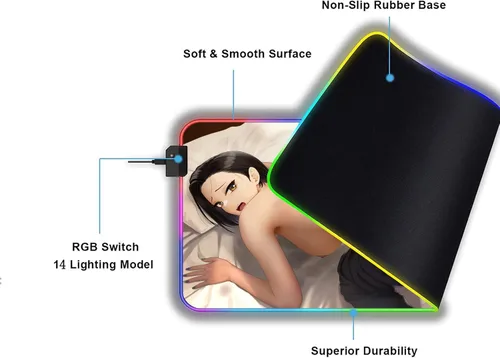 Vista 4 de Anime Girl Sexy Butt XXL Gaming LED Mouse Pad RGB Deskmat Desk Accessories Keyboard Mat Mats Mause Gamer Pc Large Pads 31.49 inch x12 inch -A3