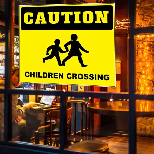 Vista 4 de Calcomanías personalizadas para camiones de comida con precaución para niños que cruzan restaurantes y concesiones de alimentos, letrero