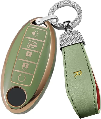 Vista 14 de ontto Protector de llavero de automóvil de 5 botones con llavero de TPU suave, borde dorado, guante para llaves Infiniti JX35 Q50 Q60 QX56 QX60 QX80