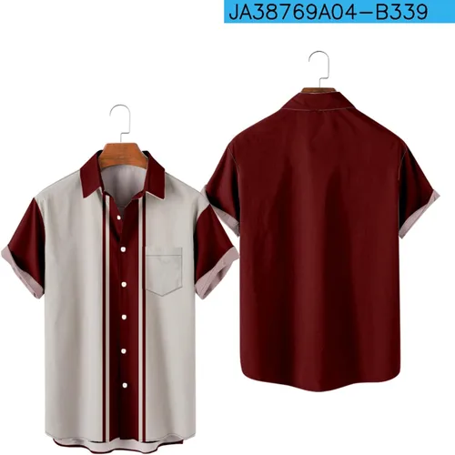 Vista 4 de Camisetas para hombre 2023 Casual Elegante Cuba Guayabera Camisa de Verano Manga Corta Color Block Camisas de Vestir