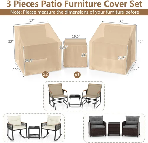 Vista 4 de Tangkula Juego de 3 fundas para muebles de patio, fundas impermeables para conversación al aire libre para 3 piezas, juego de funda de sofá