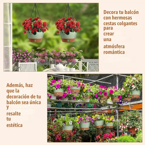 Vista 6 de Amyhill 6 macetas colgantes de 8 pulgadas para plantas de interior, cestas colgantes de riego automático con orificio de drenaje, bandeja de nivel
