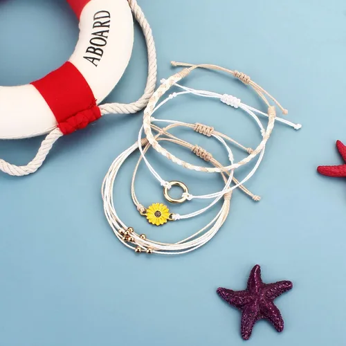 Vista 4 de Pulsera de cuerda trenzada hecha a mano con diseño de girasol para adolescentes y mujeres