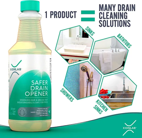 Vista 5 de Xion Lab, destapacañerías de rápida acción, limpiador de cañerías para obstrucciones con cabello + grasa Inodoro, no tóxico, destapacañerías