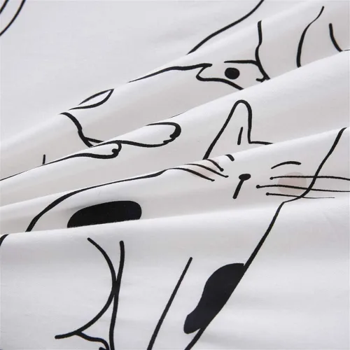 Vista 5 de Juego de funda de edredón de gatos, tamaño individual, ropa de cama 100% algodón, varios patrones de gatos de dibujos animados impresos en blanco