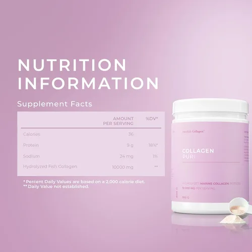 Vista 8 de Swedish Collagen Polvo de colágeno marino hidrolizado 10,000 mg por porción - 2 x 10.58 oz (21.16 oz en total) Péptidos puros sin sabor