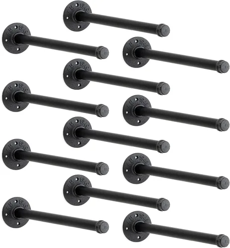 Vista 12 de Perchero flotante de tubo industrial negro de 6 pulgadas montado en la pared, estante de ropa resistente para colgar, barra de colgar multiuso