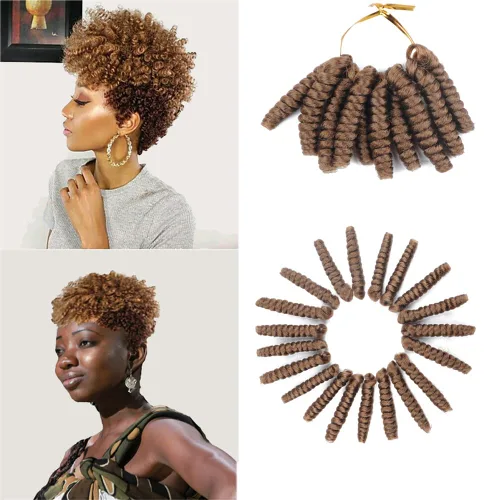 Vista 12 de Saniay - 3 paquetes de trenzas de ganchillo cortas trenzadas de ganchillo con espiral, rizos con espiral jamaicana, 20 mechones por paquete