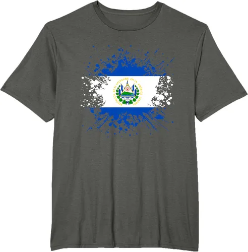 Vista 4 de Camiseta Salvador Patrimonio de la Familia Salvadoreña País Bandera de El Salvador, Negro
