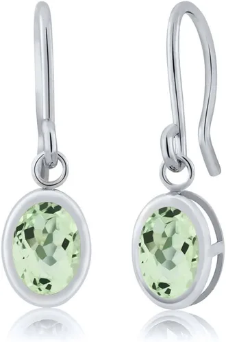 Vista 13 de Gem Stone King Aretes colgantes de plata de ley 925 de 0.276 x 0.197 in con piedra natal ovalada de alambre francés para mujer