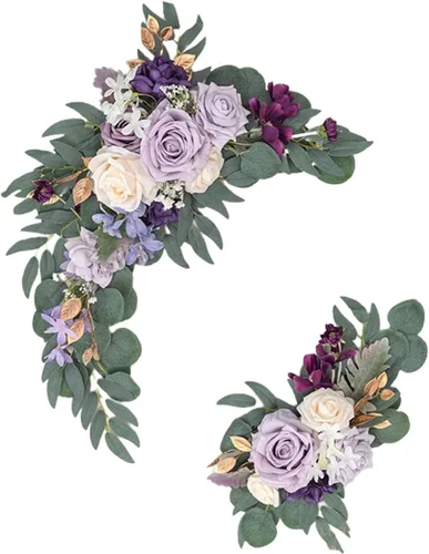 Vista 12 de Juego de 2 flores artificiales para arco de boda, flores artificiales para letrero de boda, decoración de boda polvorienta para decoración de Champán
