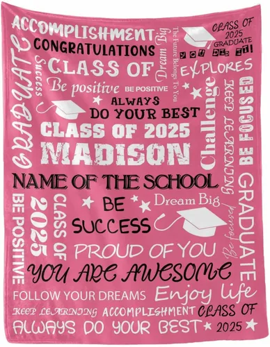 Vista 14 de MyPupSocks Manta personalizada de graduación 2025, clase de con nombre de la universidad, regalos personalizados, manta con texto para sobrina
