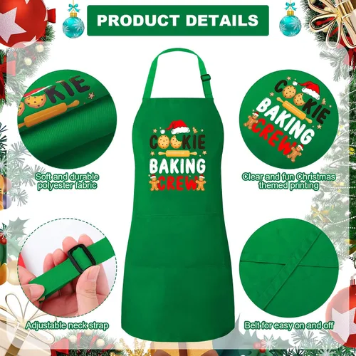 Vista 3 de Suhine Paquete de 4 Delantales de Navidad para Adultos Verde Delantales de Cocina de Navidad para Cocinar Hornear Galletas Equipo Delantales a Juego